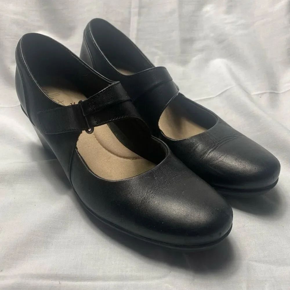 Clarks Collection Mary Jane Heels Leather Black Women 8 Comfort Classic